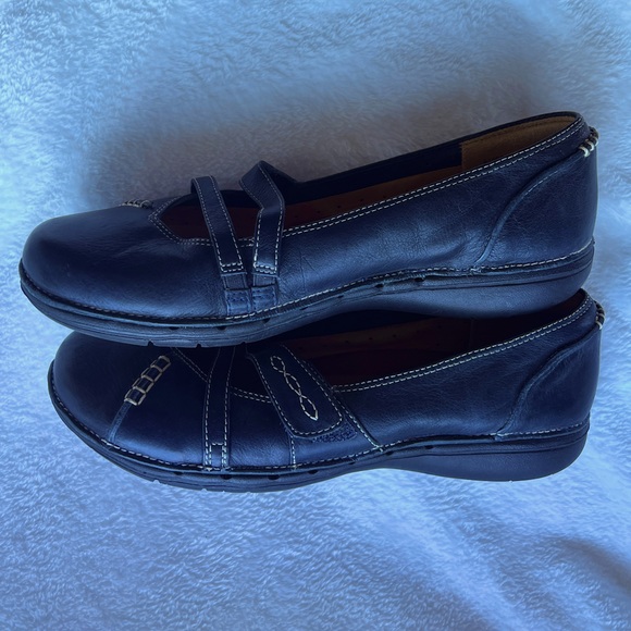 Clarks Unstructured Mary Jane Flats Womens Size 9 Navy Leather Loafers Mocs - Picture 14 of 14